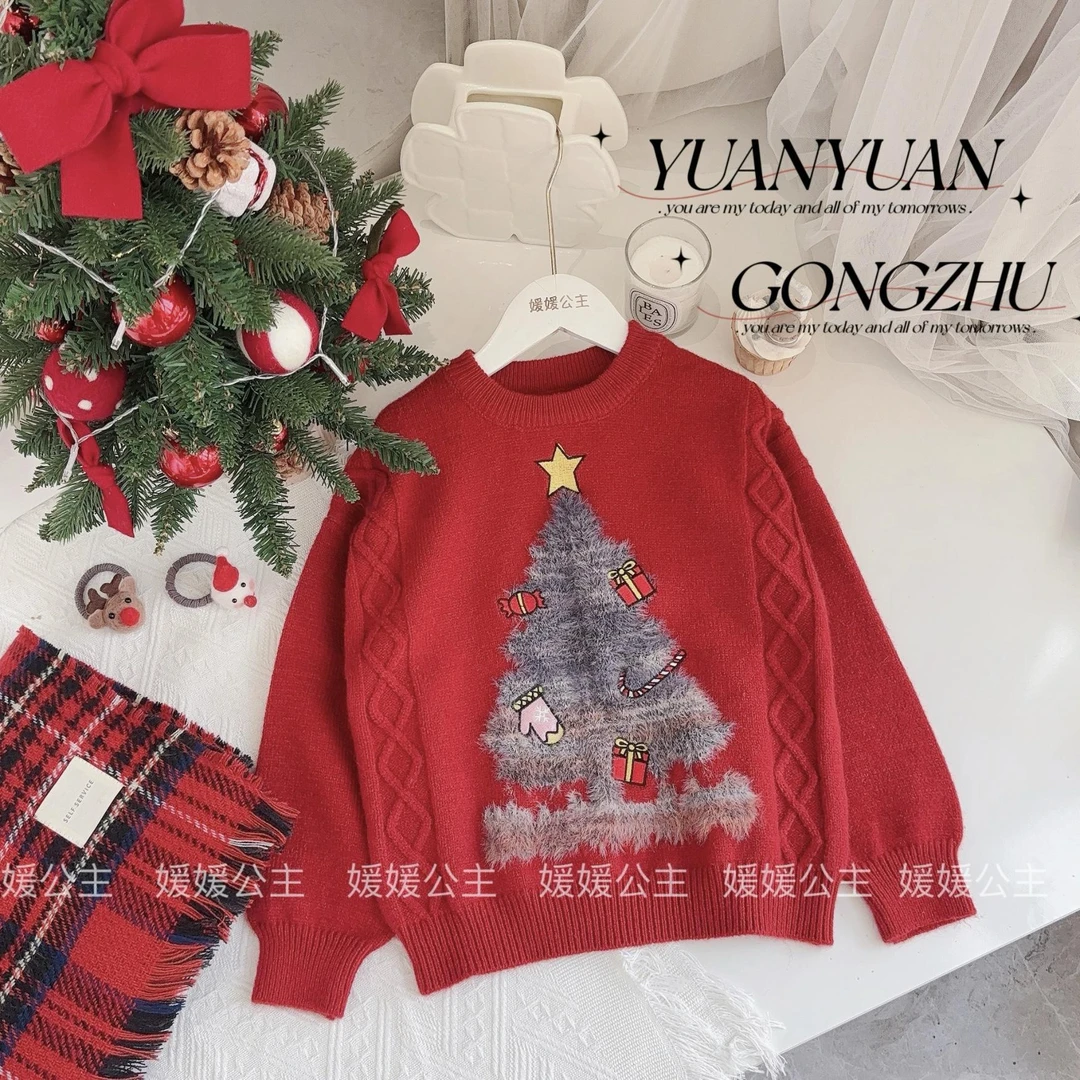 媛媛公主【圣诞女孩】2023冬季女中大童节日洋气针织毛衣63414T994