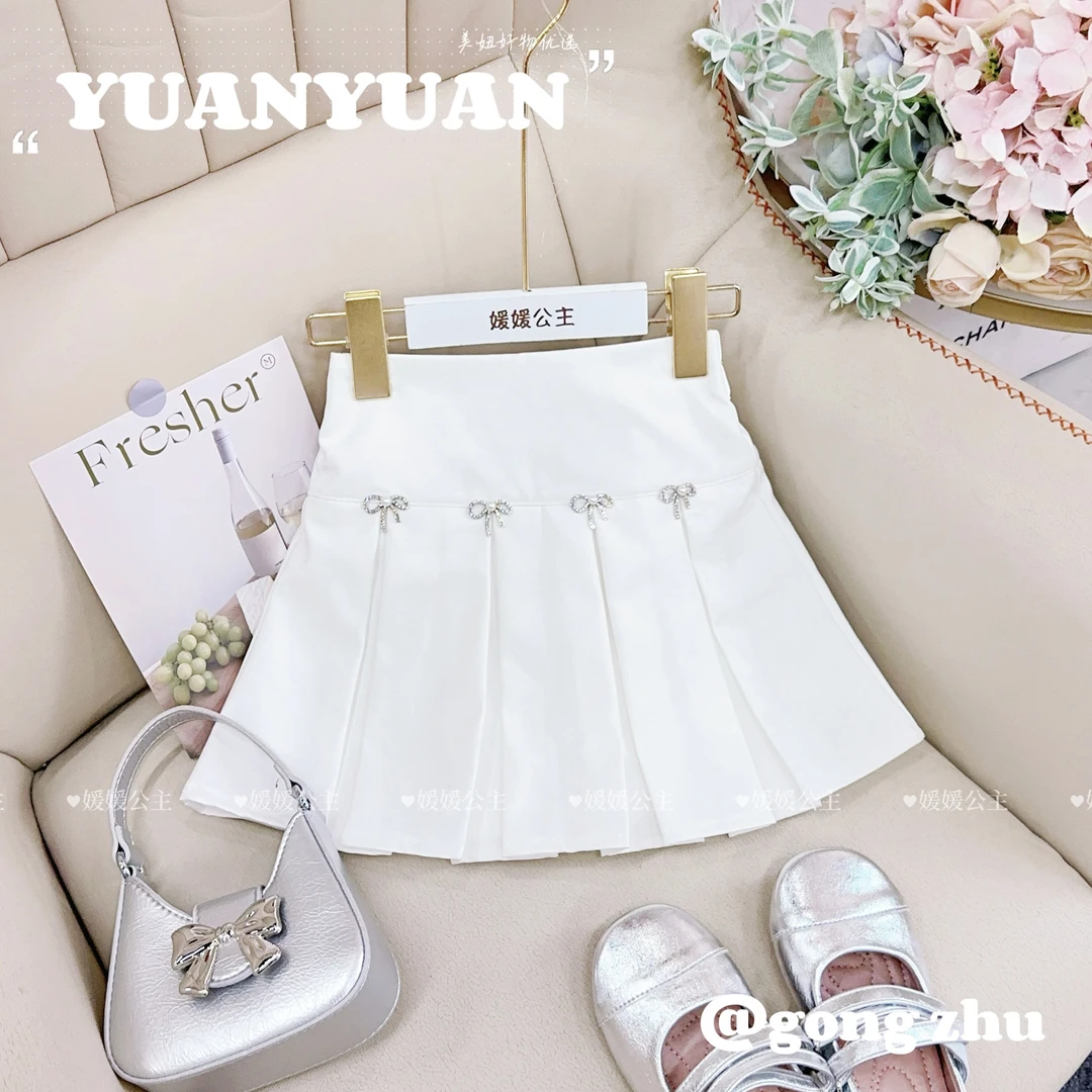 媛媛公主2024秋季新品女童装大童蝴蝶结百褶裙14360S220