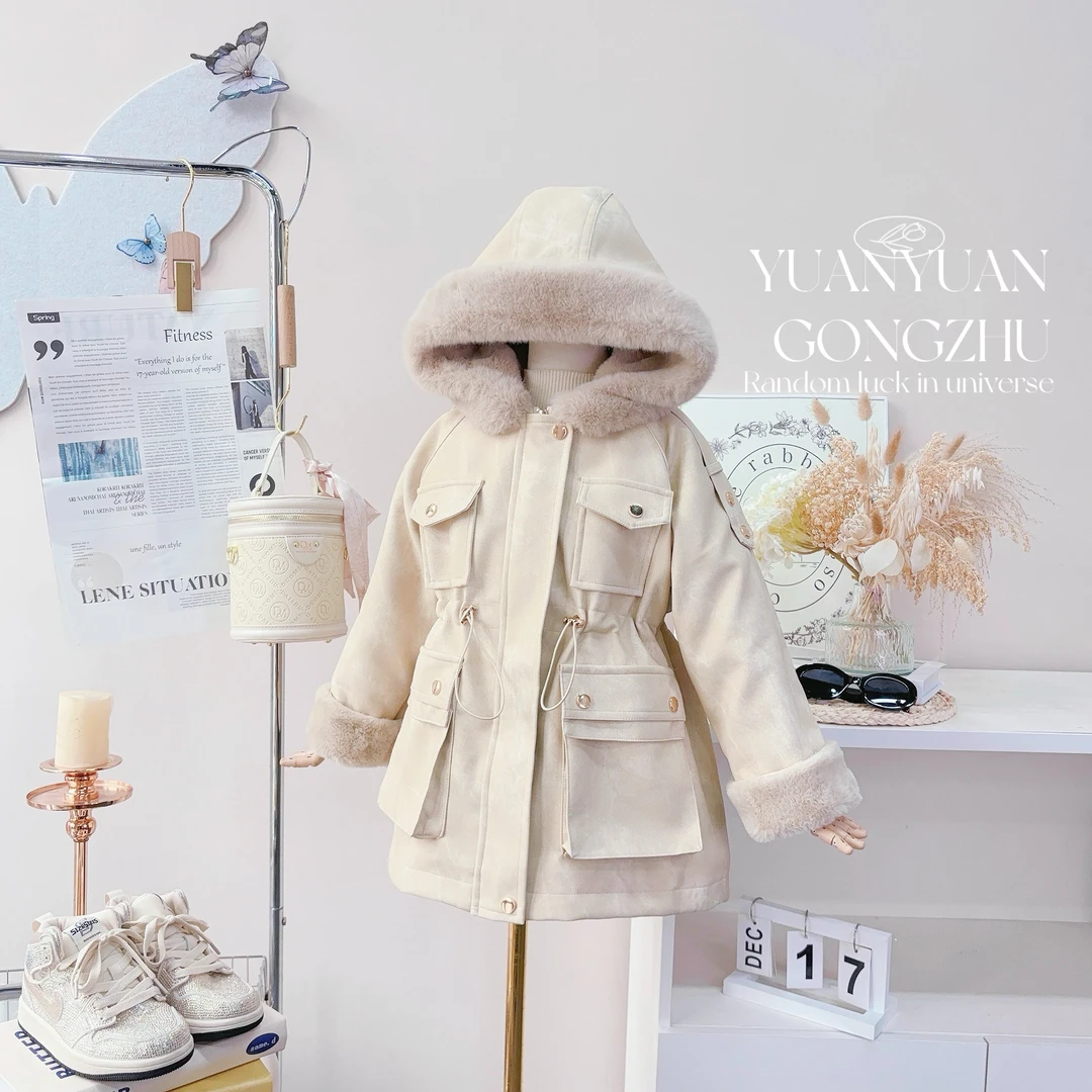 媛媛公主2024冬季女童中大童时尚韩版保暖中长款外套14408A023