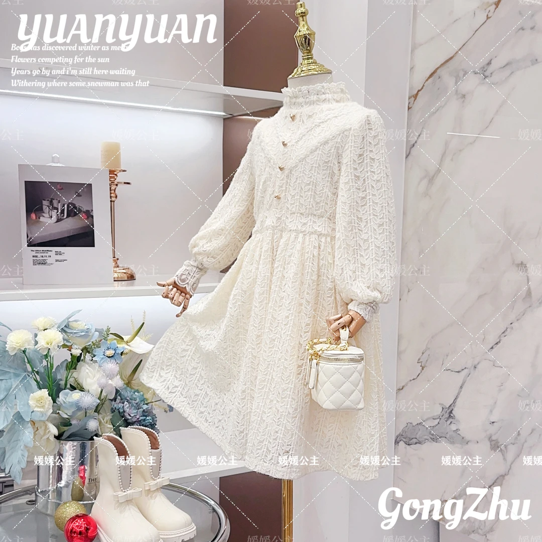 媛媛公主2023【加绒】冬女童大童宫廷风蕾丝连衣裙13461N312