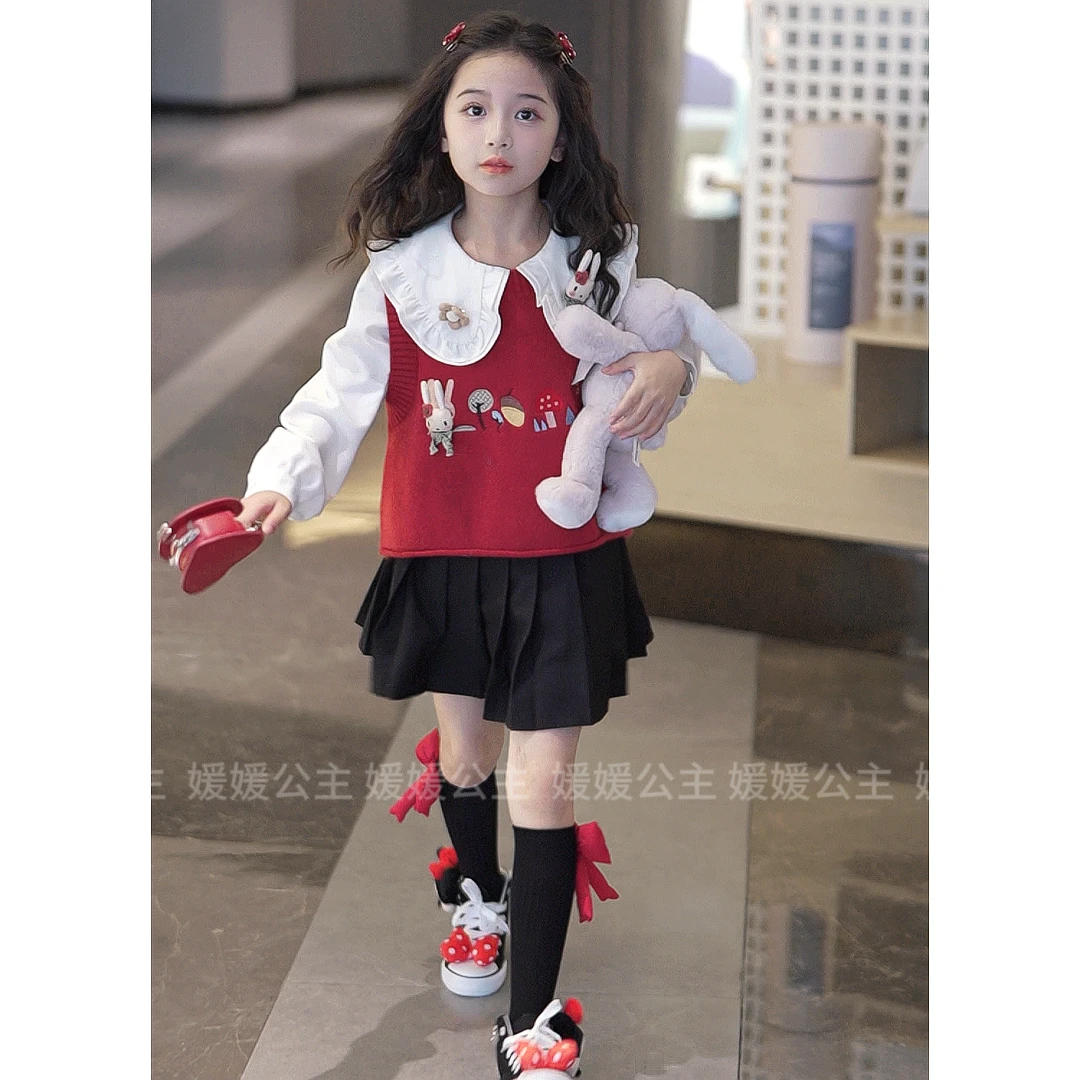媛媛公主FL2024秋季萌娃穿搭女童洋气衬衫套装14353S239