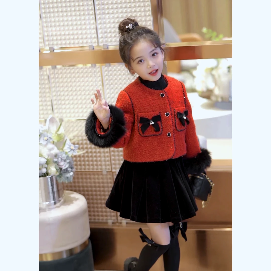 媛媛公主2023冬季女童中大童时尚针织羽绒服小香风套装13460Q205