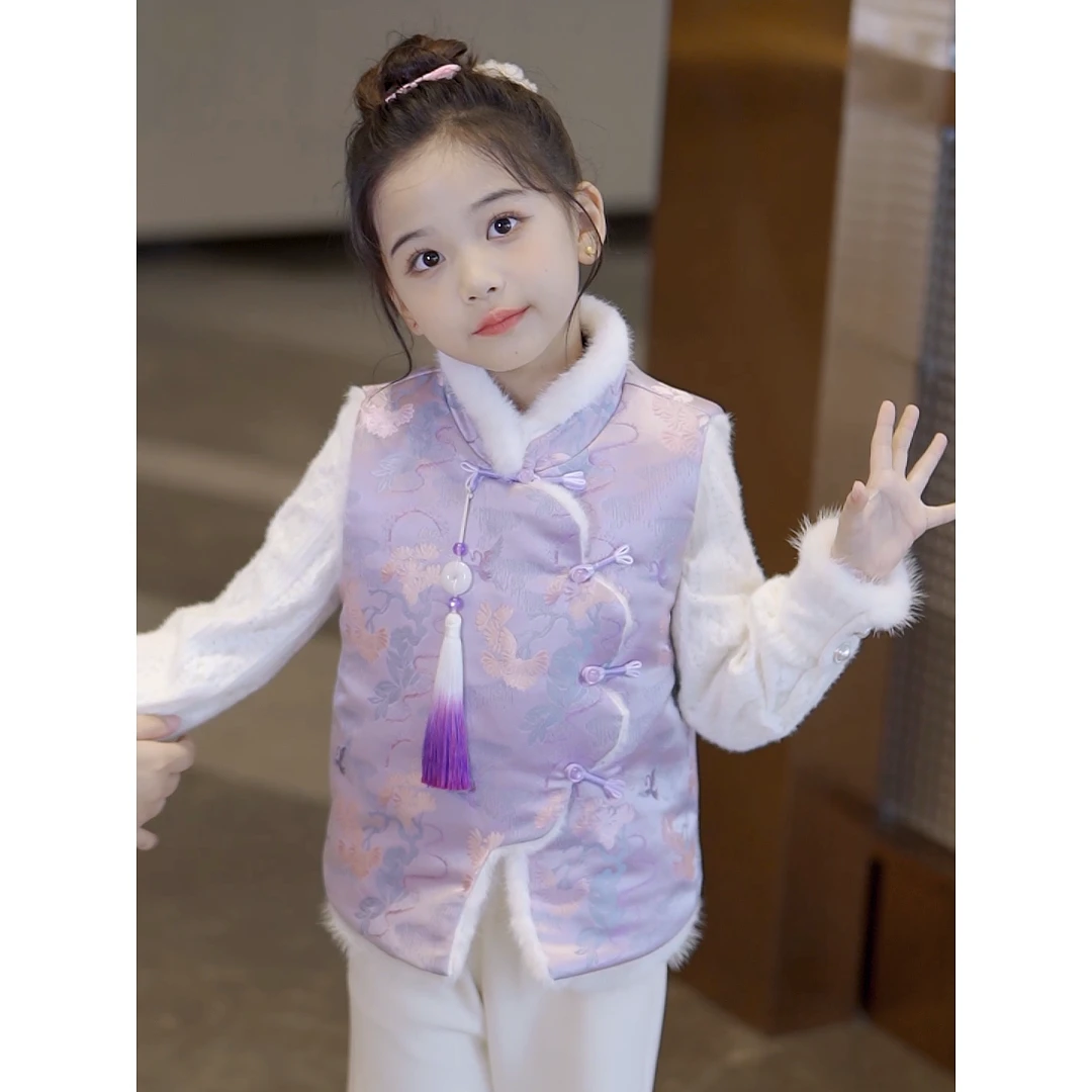 媛媛公主2023冬季【正反两穿】女童大童中式复古国风马甲13411T033
