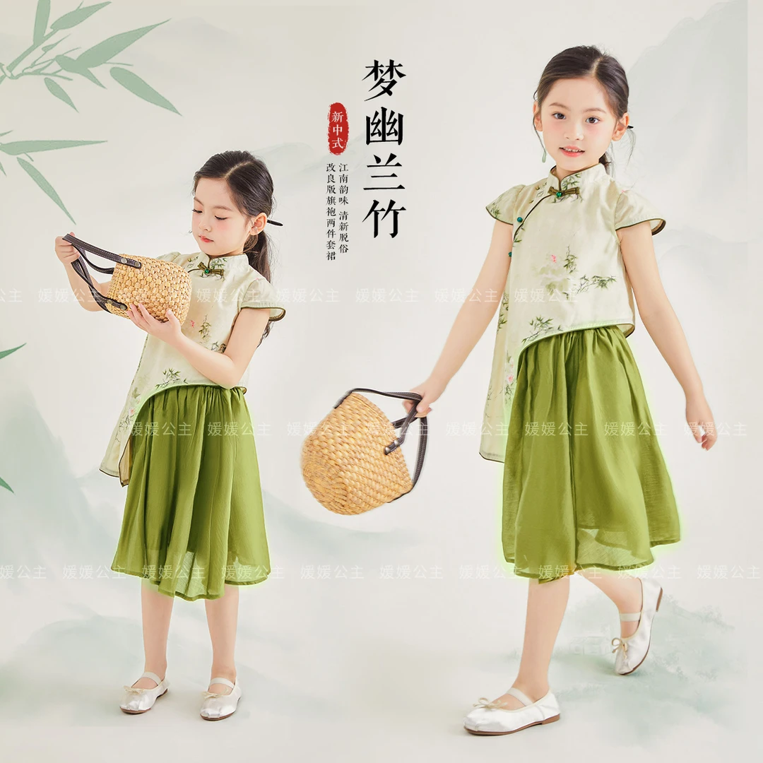 媛媛公主【梦幽兰竹】2025夏女童中大童亲子国风套装64253A194