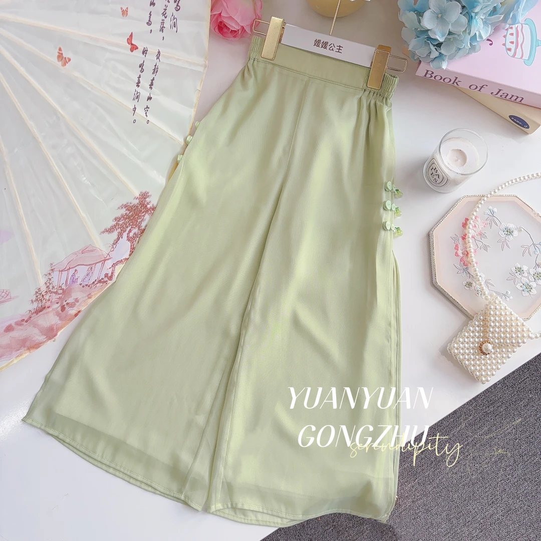 媛媛公主媛2025夏季女童中大童国风盘扣长裤14221Y163