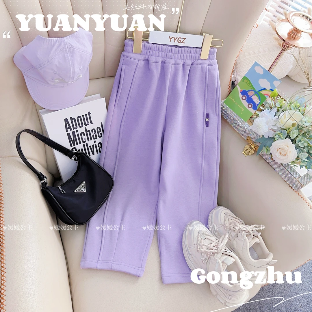 媛媛公主媛2025冬季加绒女童中大童纯色百搭保暖长裤14433U077