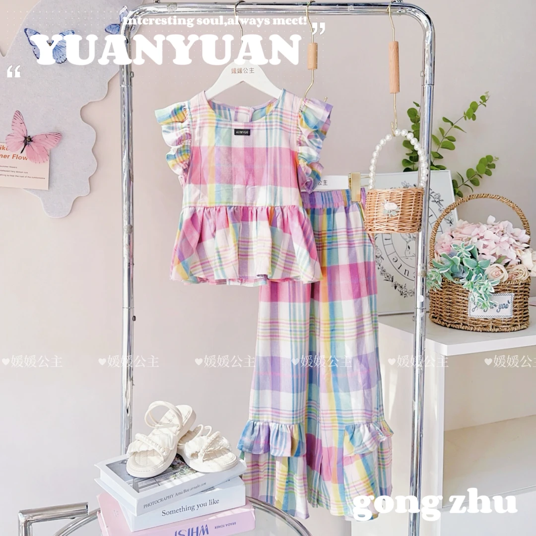 媛媛公主FL媛2024夏季女童中大童花色格纹套装14266R182