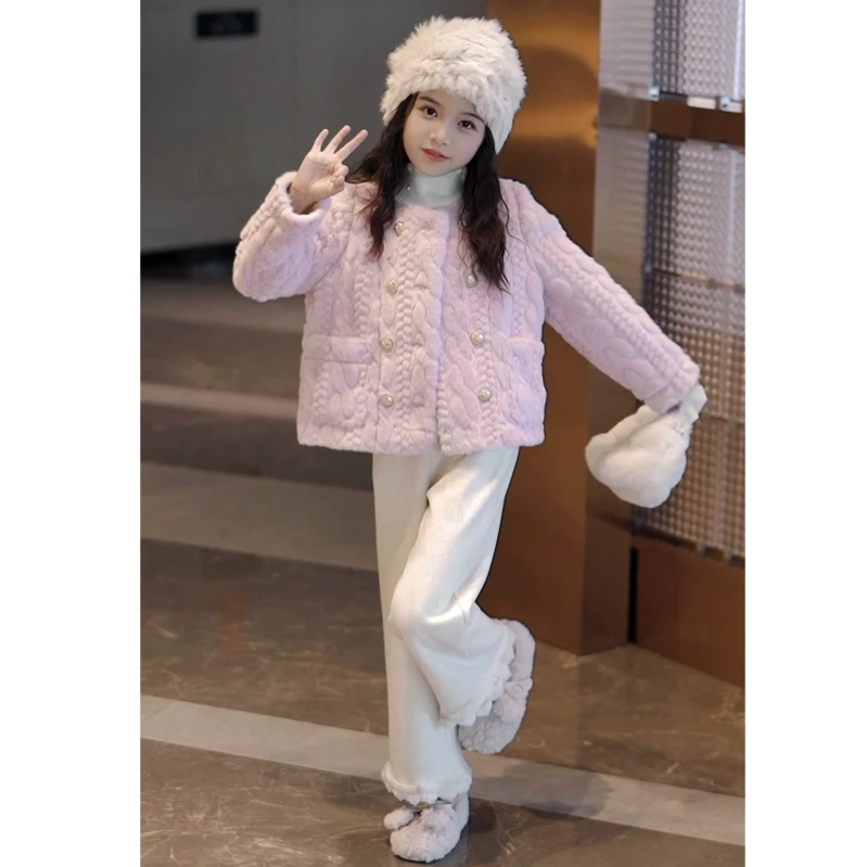 媛媛公主2024冬季女童中大童时尚洋气小香风毛呢外套14410R403