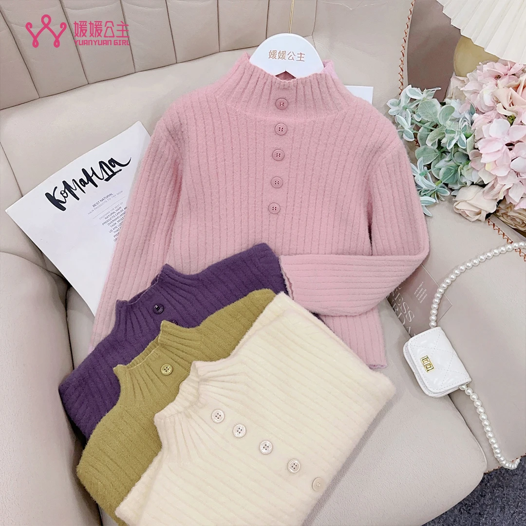 媛媛公主媛2025冬季加厚女童时尚保暖纯色毛衣14417A054