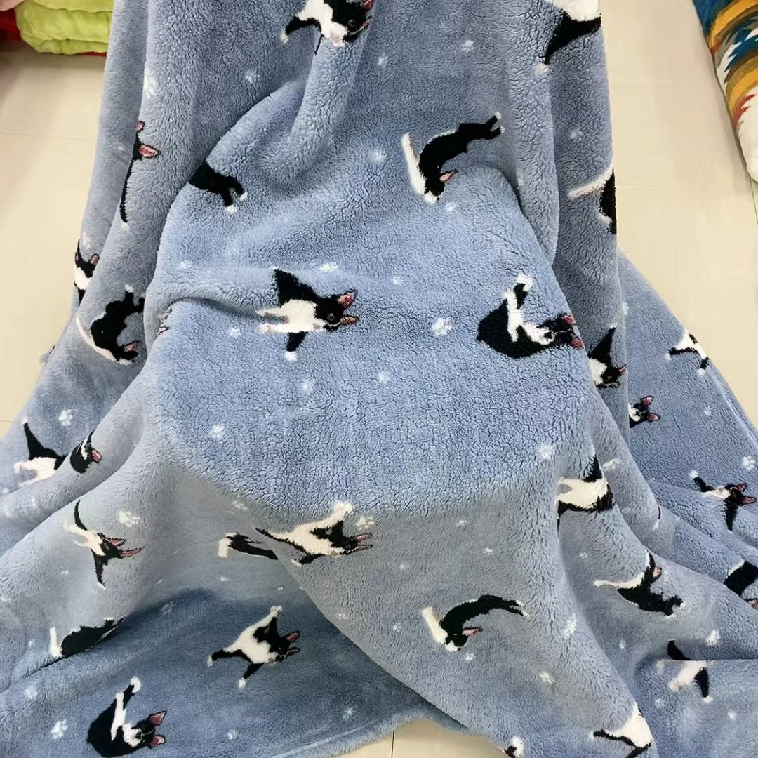 190X200蓝色小狗北极绒毛毯