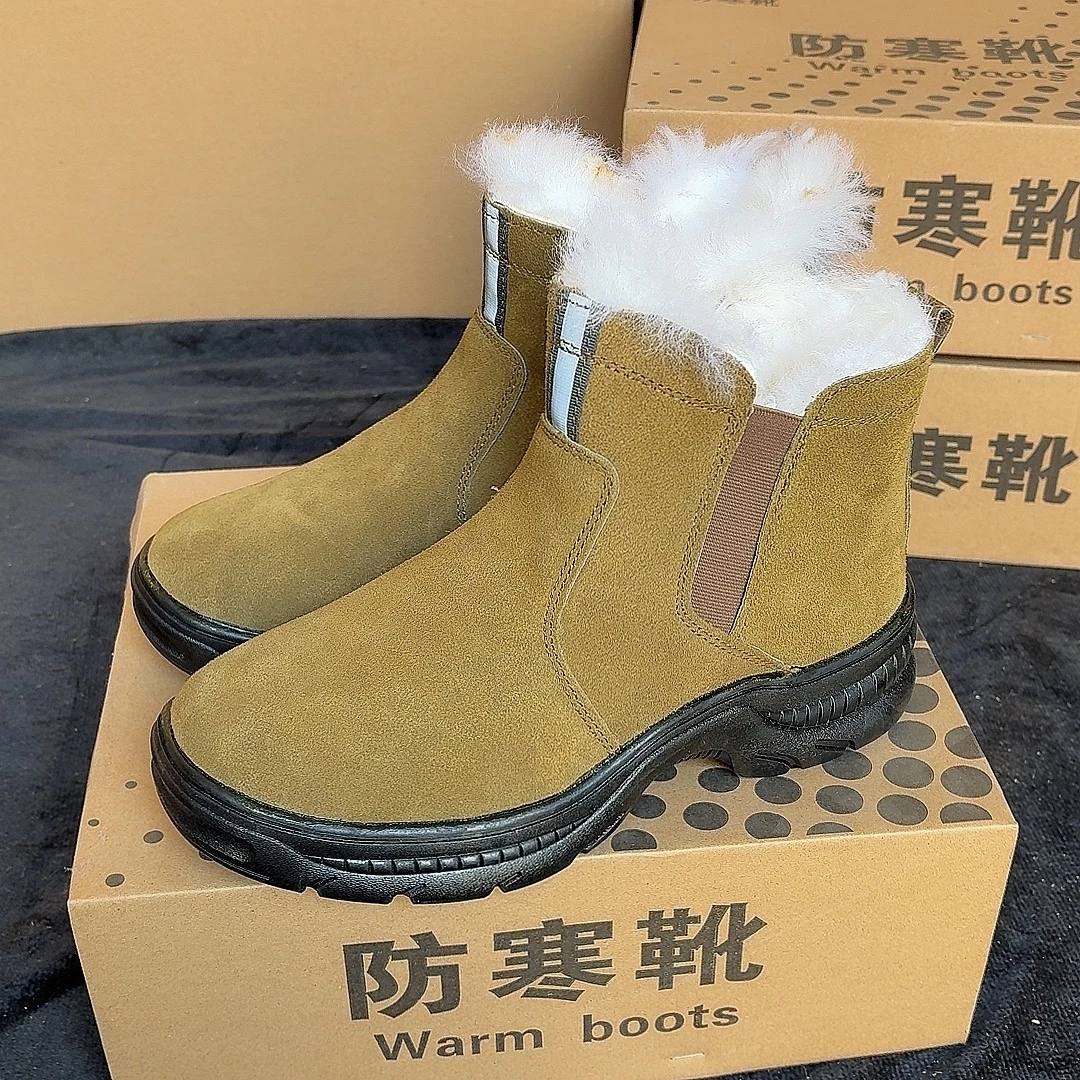 牛皮冬季保暖鞋一脚蹬款式厚羊毛款皮毛一体加厚男款男士厚底棉靴
