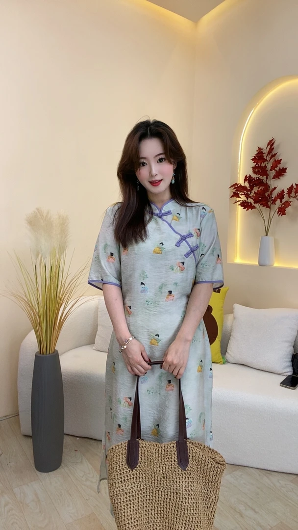 沫沫家【小欢喜-紫边短袖】中国风日常时尚中式夏季女装连衣裙