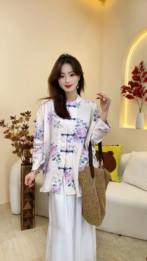 沫沫家【紫藤花-上衣】中国风上衣夏季复古盘扣文艺新中式衬衫