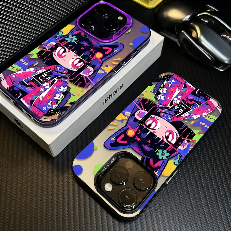 涂鸦猫女适用苹果15手机壳华为mate60防摔pura70pro保护套17创意X