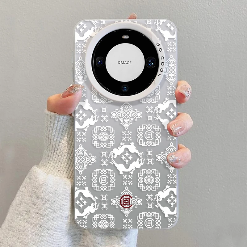 潮牌白丝绸印花适用MATE80华为mate60手机壳个性苹果15Promax男ip