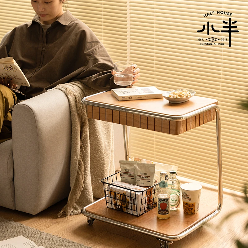 小半家具实木边几北欧可移动推车客厅沙发小茶几简约角几阳台边桌