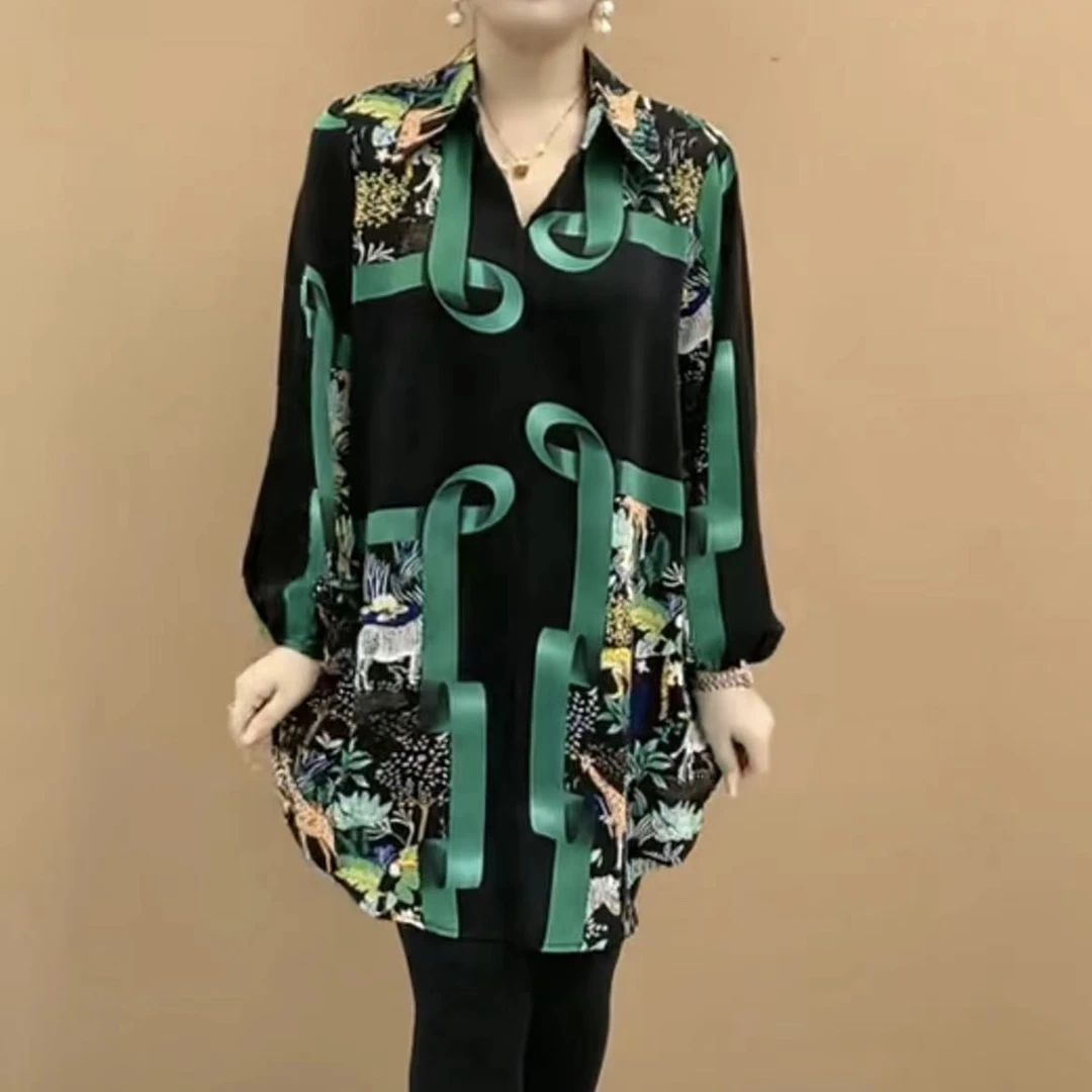 早春宽松气质衬衫时尚洋气大码妈妈装长袖（不定位花）