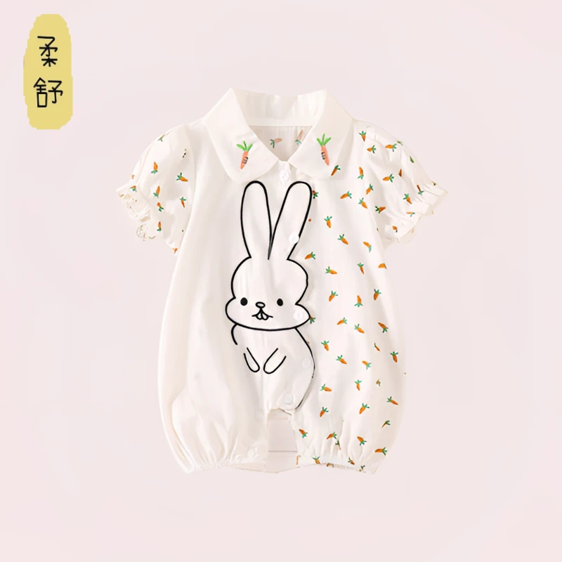 薄款婴儿衣服夏季A棉女宝宝夏装高档连体衣短袖可爱兔子哈衣爬服