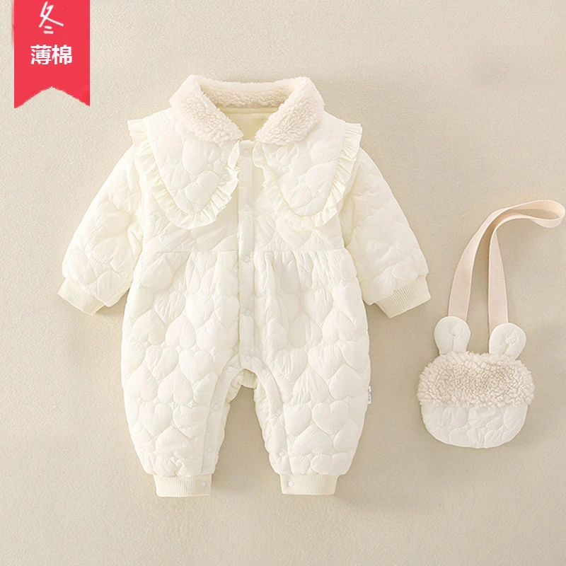 婴儿衣服秋冬装夹棉连体衣女宝宝超萌公主哈衣婴幼儿冬季外出爬服