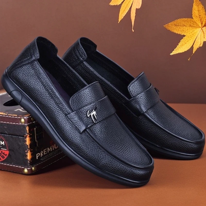 秋冬新款真皮豆豆男鞋皮鞋透气商务柔软舒适懒人休闲一脚蹬爸爸鞋