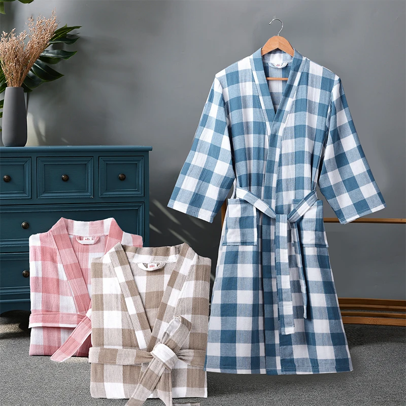 纯棉纱布浴袍睡袍和服女情侣男薄款可穿浴巾吸水速干成人柔软浴衣