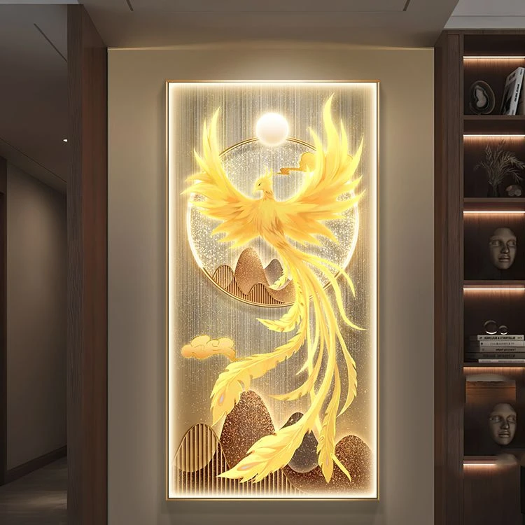现代轻奢玄关装饰画新中式寓意好过道走廊壁画凤凰入户正对门挂画