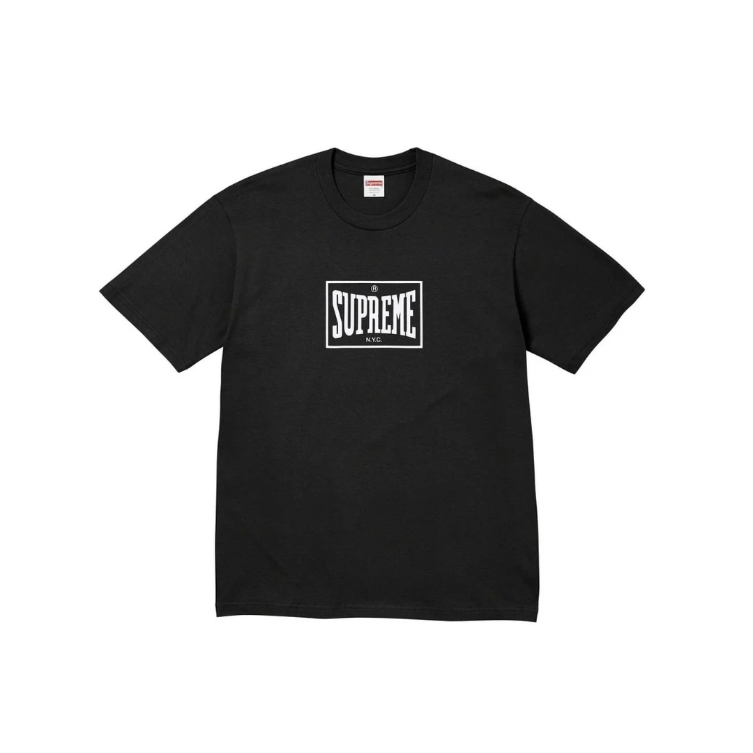 Supreme 纯色方格字母Logo印花圆领套头短袖T恤 男女同款