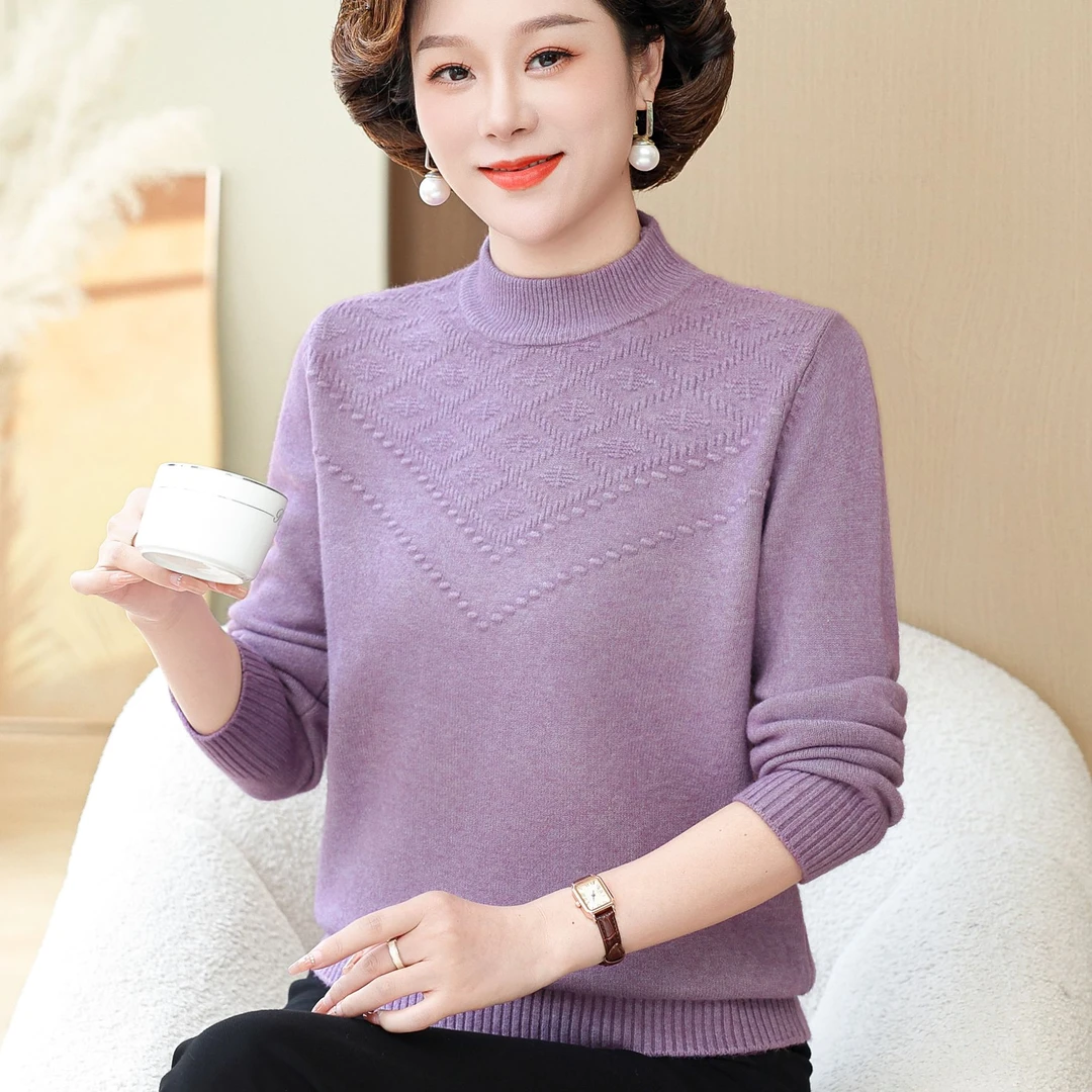 妈妈秋季新款毛衣中年女士冬装中老年人上衣女中年人套头针织衫