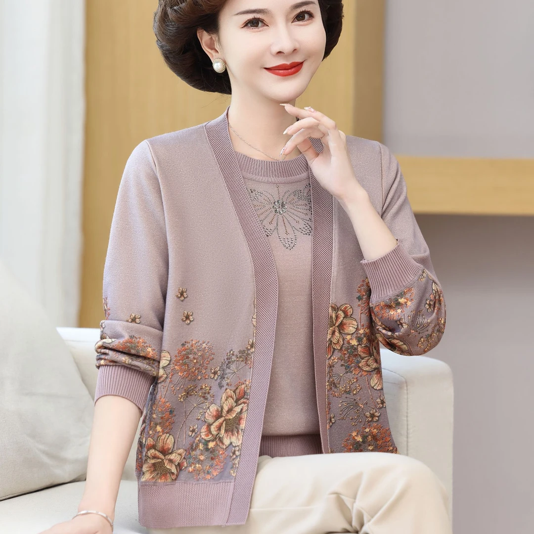 中年妈妈春装洋气薄款外套装2025新款中老年人女春秋上衣两件套夏