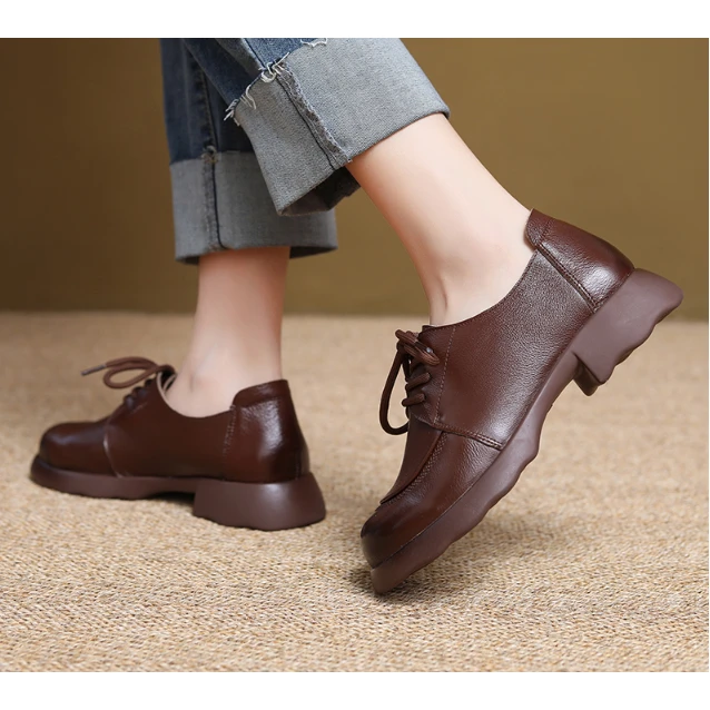 5168新款系带圆头刺绣软底舒适百搭休闲乐福鞋