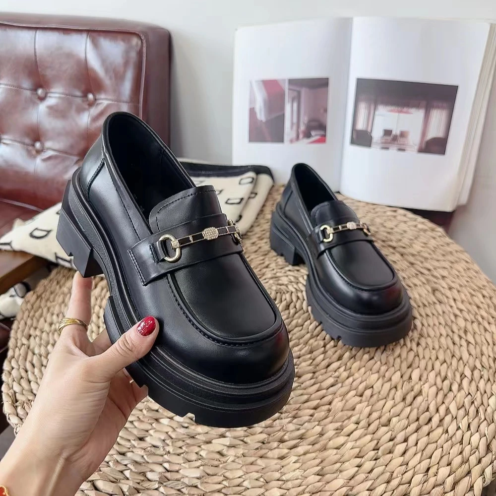 LF2318新款春秋厚底粗跟英伦风乐福鞋仓