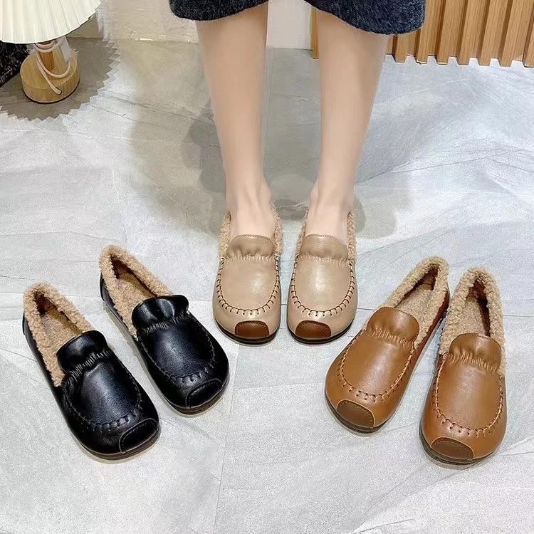 901新款软底加绒加厚缝包舒适妈妈单鞋