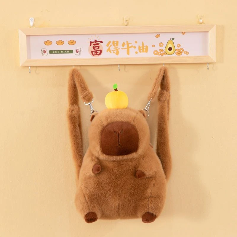 可爱新款卡皮巴拉书包双肩包双肩背包毛绒大容量卡通水豚公仔玩偶