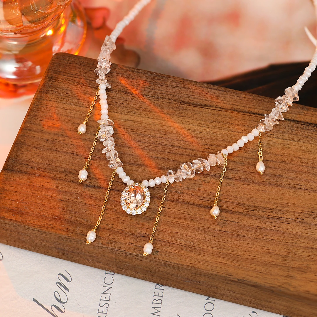 钛钢合成锆石项链 巴洛克轻奢气质精致优雅大气简约手工女款项链