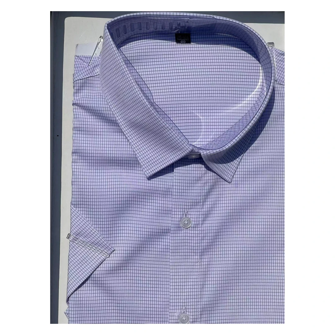 福利高品质紫格短袖衬衫