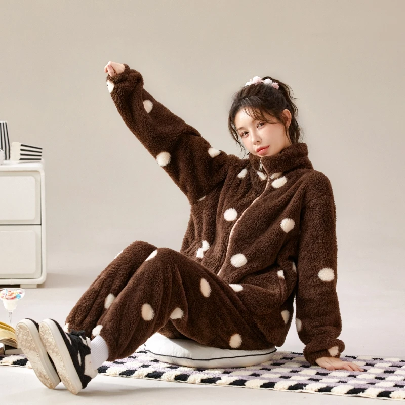 【情侣款】冬天甜美少女女士冬款毛绒加厚加绒保暖连帽可外穿套装