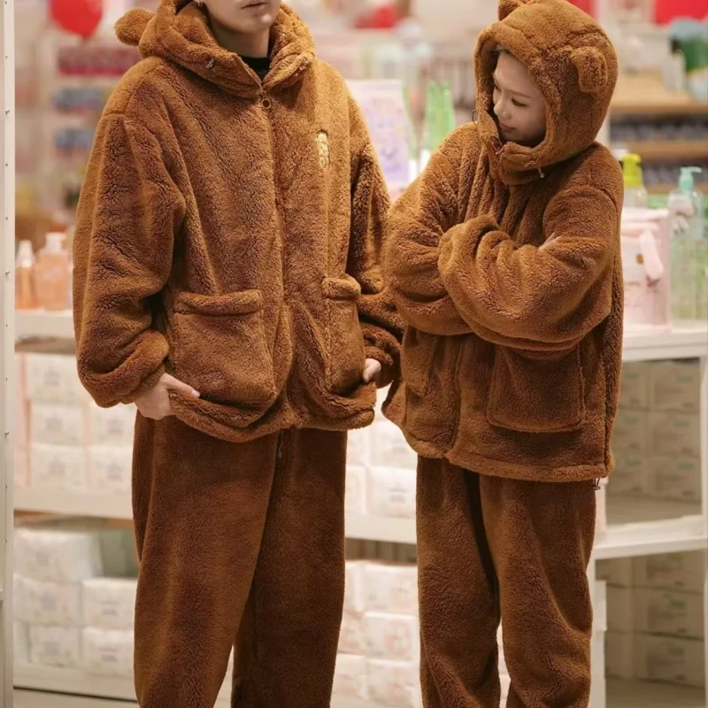 2025秋冬季新款珊瑚绒甜美可爱情侣款加绒加厚睡衣家居服套装