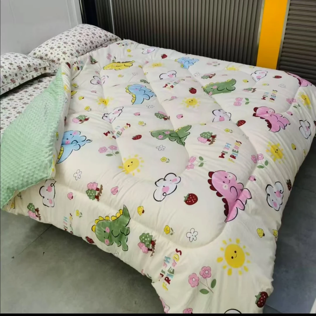 卡通粉绿小恐龙豆豆被 单人学生加厚保暖宝宝绒冬季被子