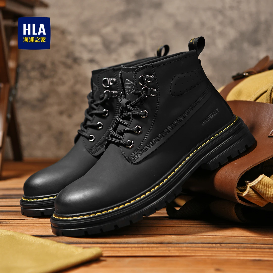 海澜之家男鞋2024秋冬季男士工装靴休闲皮靴高帮耐磨马丁靴男款