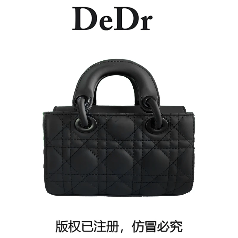 2024时尚新款菱格单肩斜挎横款三格半黑色女包-3018