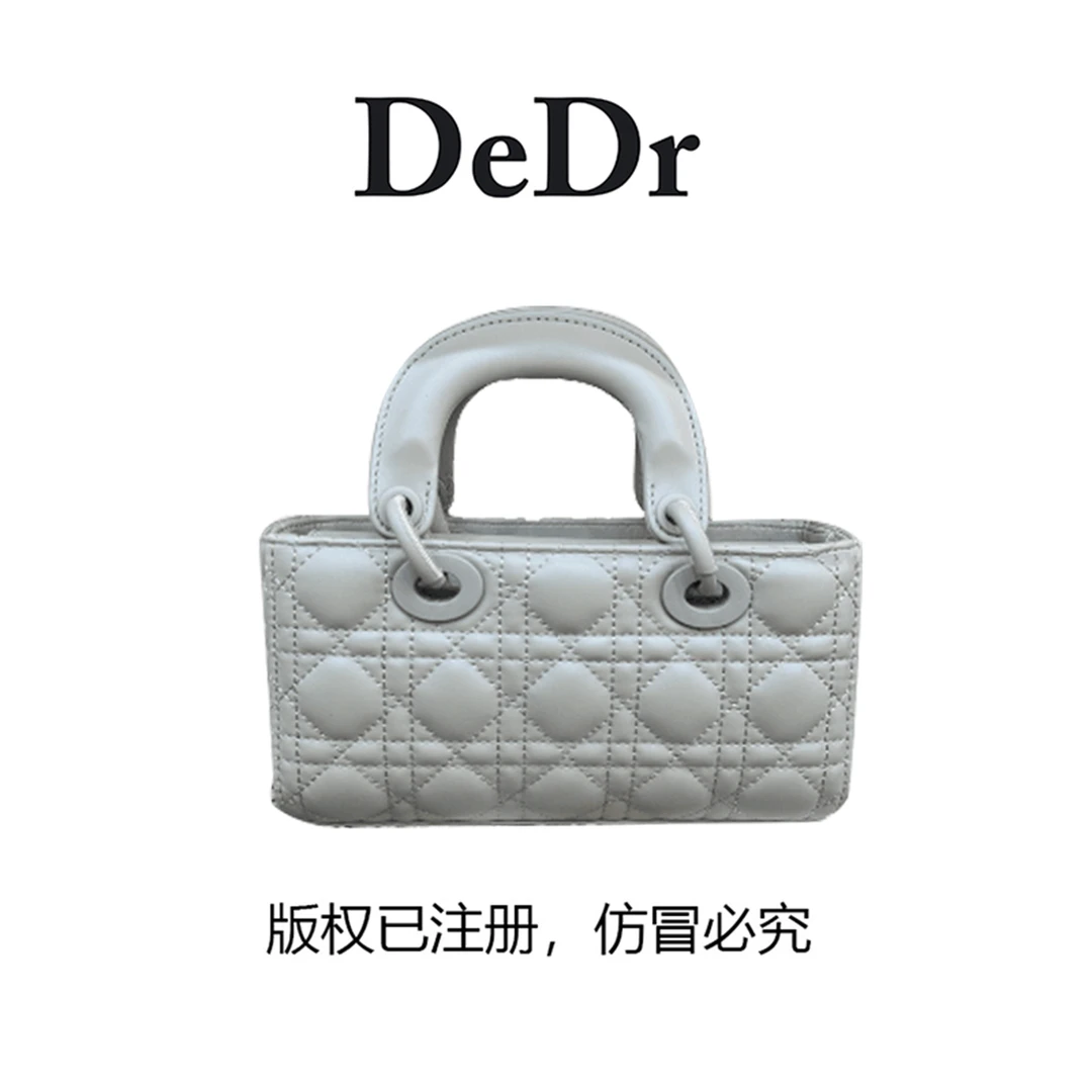 2024时尚新款单肩斜跨手拎五格横款磨砂珠光灰色戴妃包—3022