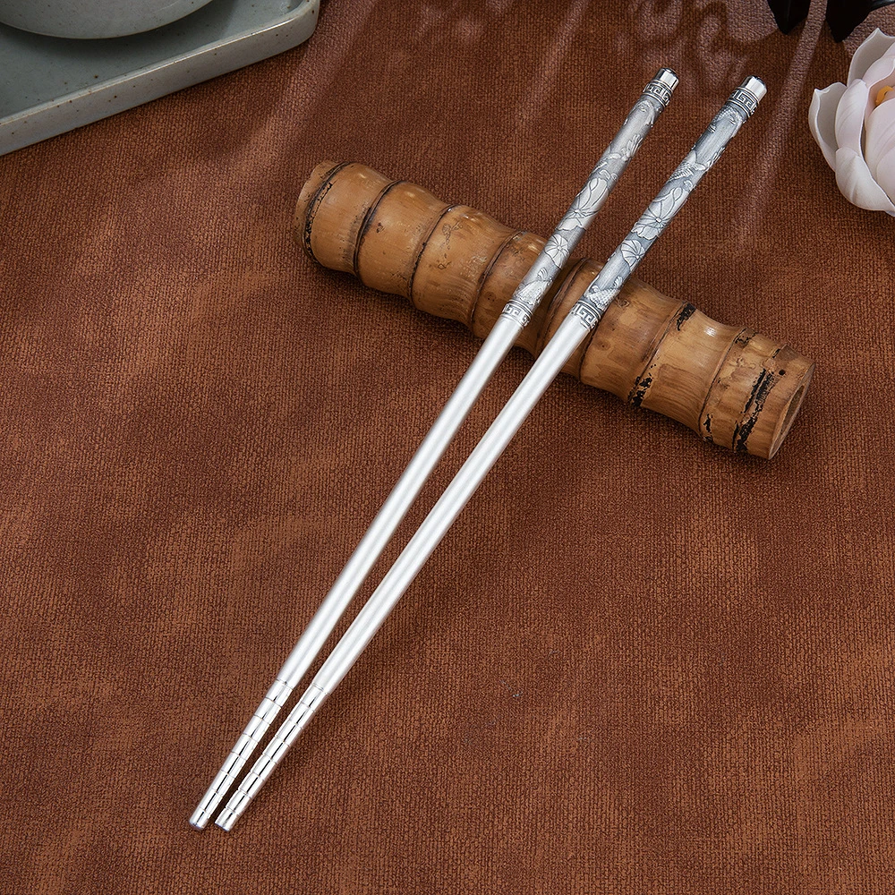 足银银制品 家用创意足银筷子999足银正品食用级浮雕家用筷子