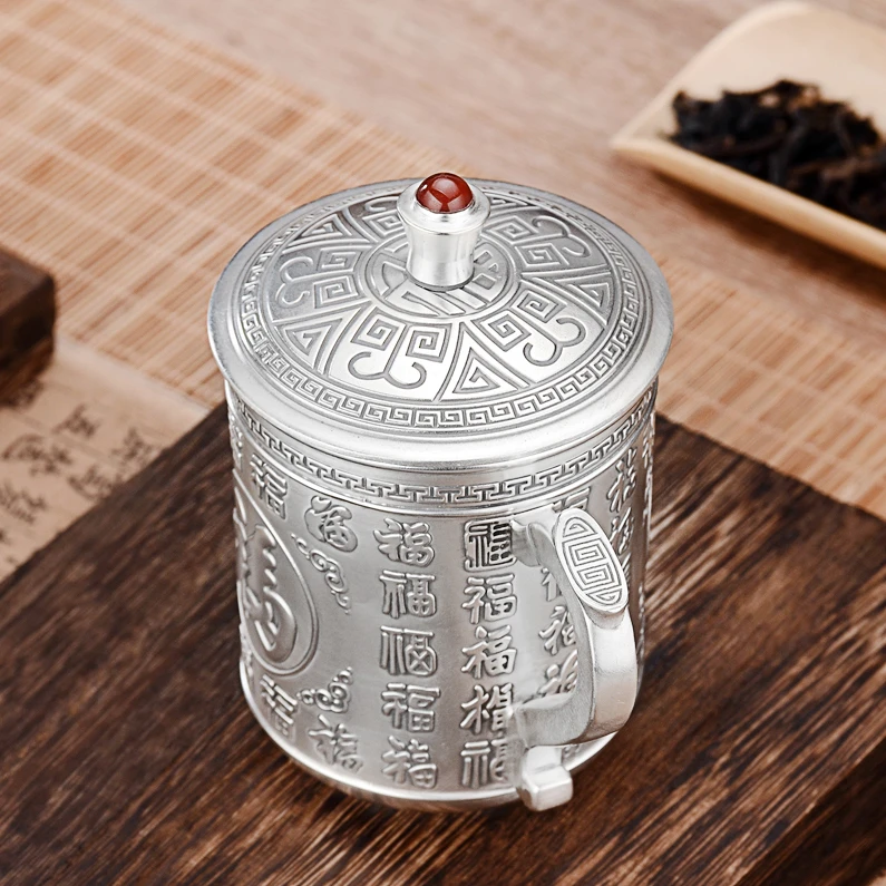 福恒金999足银口杯带盖大容量男女士专用正品银杯纯手工银水杯280