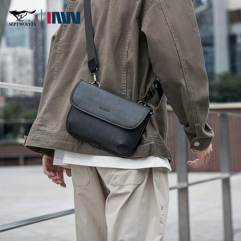 七匹狼斜挎包男休闲单肩包轻奢商务个性简约大容量通勤包时尚百搭