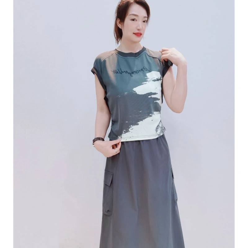 T551 时尚洋气显瘦印花上衣潮流百搭半身裙休闲气质套裙