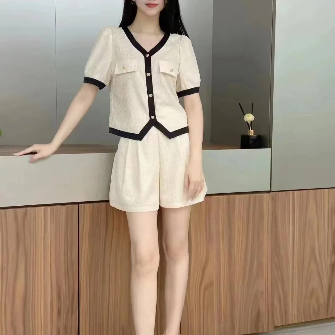 9023 新款时尚休闲洋气减龄百搭小香风短裤套裤JR