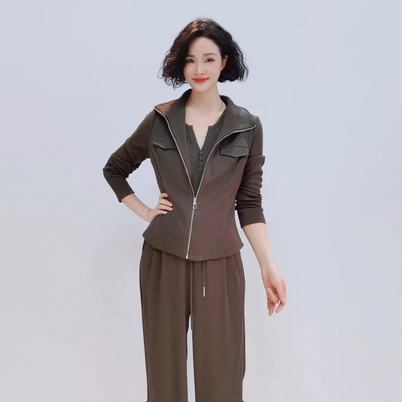 Q012 春秋时尚休闲洋气高端显瘦气质百搭三件套裤LY