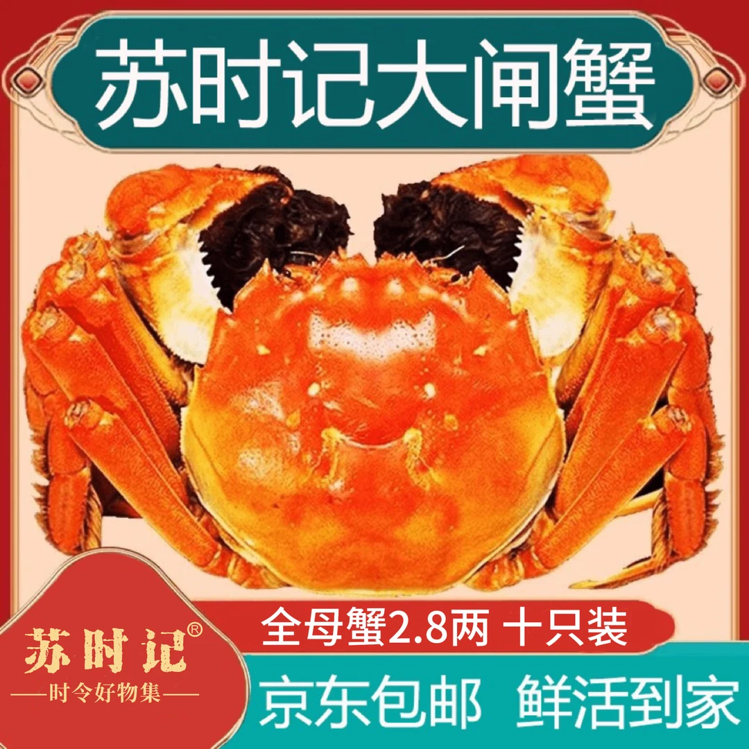 【活蟹现货】苏时记清水大闸蟹全母蟹2.8两10只礼盒装SSJ10-06
