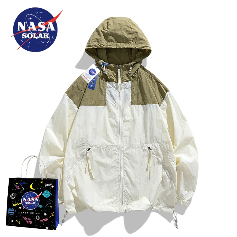 NASA solar美式休闲冰丝防晒衣男女情侣100%锦纶宽松拼接撞色外套