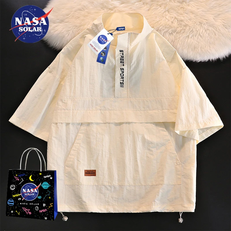 NASA SOLAR美式冰丝短袖T恤男情侣短袖100%锦纶凉感休闲百搭半袖